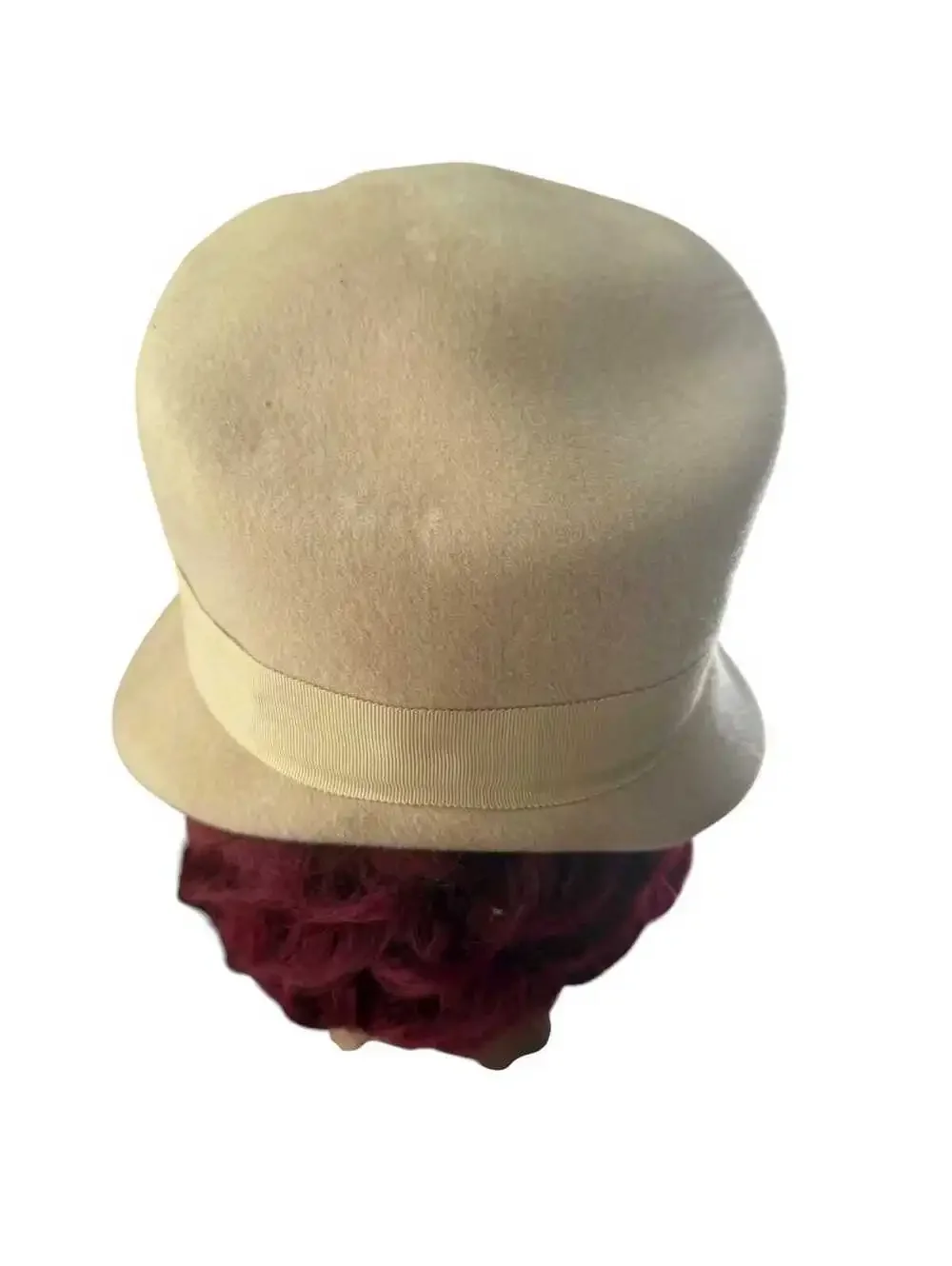 Vintage 1940s Beige Felt Brimmed Bucket Hats for Women, Large White Flower, Veil